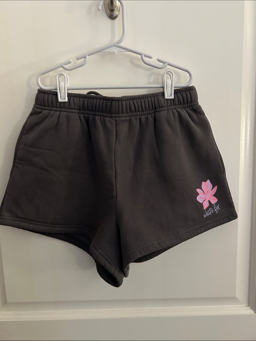 White fox Women’s charcoal Lounge Shorts with Pink Floral Accent